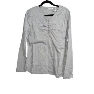 Katies Kloset Grey Long-Sleeve Button Detail V-Neck Womens Top L  Cotton Blender